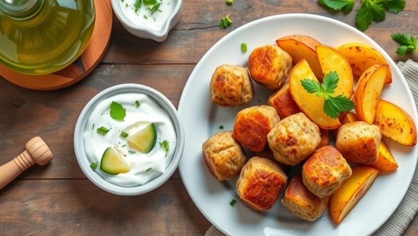 Grekiska biffar med klyftpotatis och tzatziki