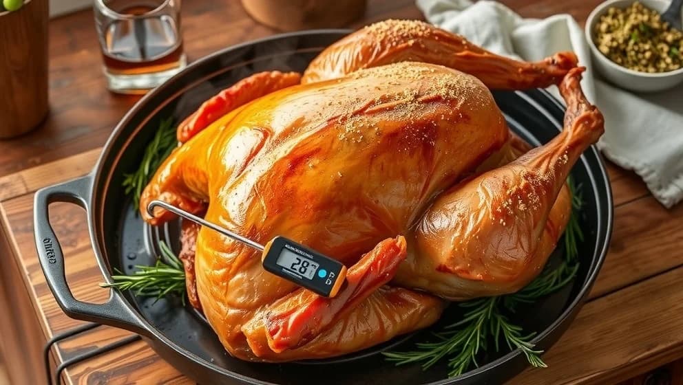 Kalkon i ugn långsamt blir saftig och god