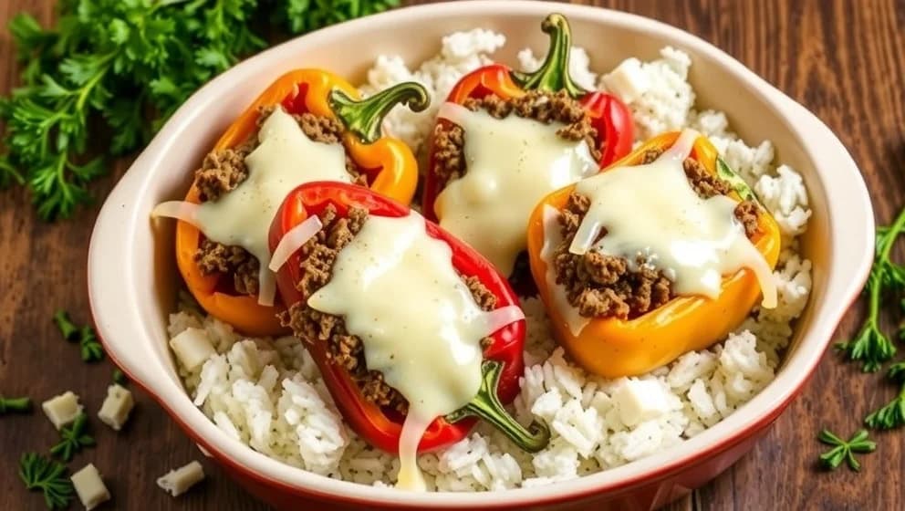 Köttfärsfyllda paprikor med ris