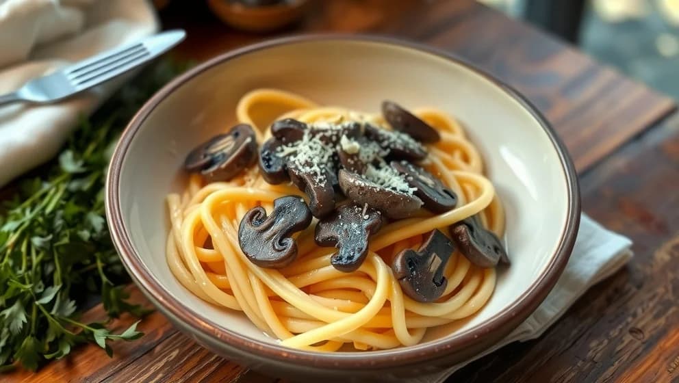 Krämig pasta med champinjoner och parmesan