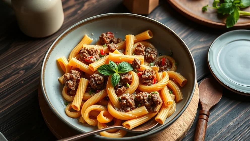 Krämig pasta med kött som du älskar