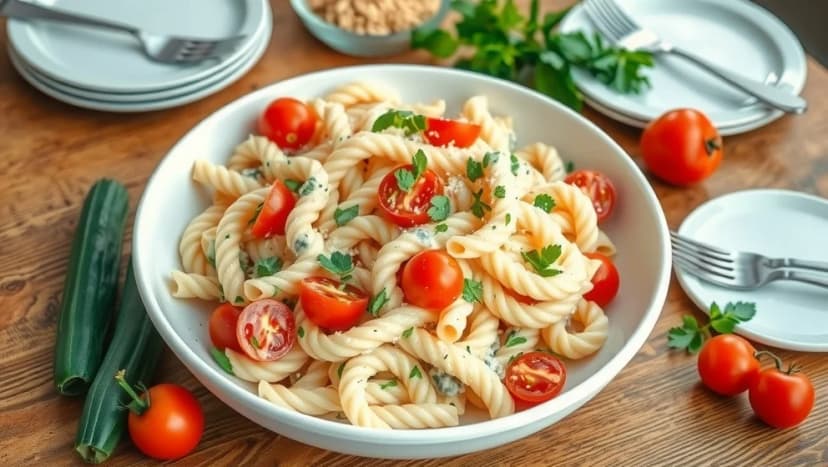 Krämig pastasallad till buffé som alla älskar