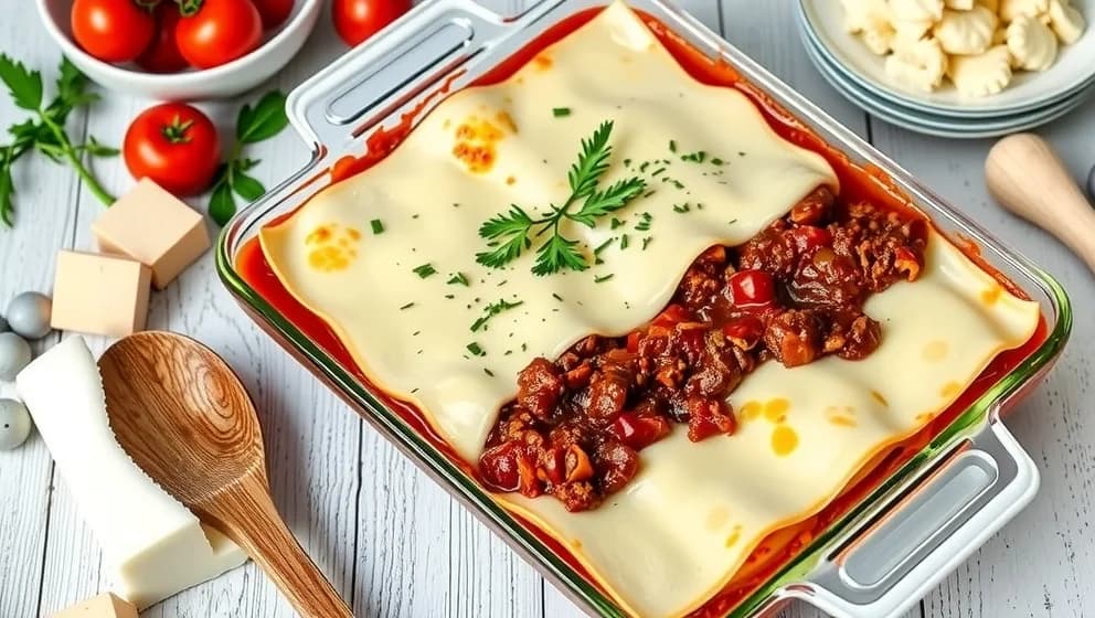 Lasagne med färska plattor från grunden