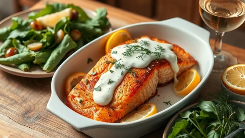 Lax i ugn med krämig sås