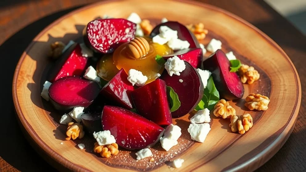 Rödbetor med chèvre, honung och valnötter