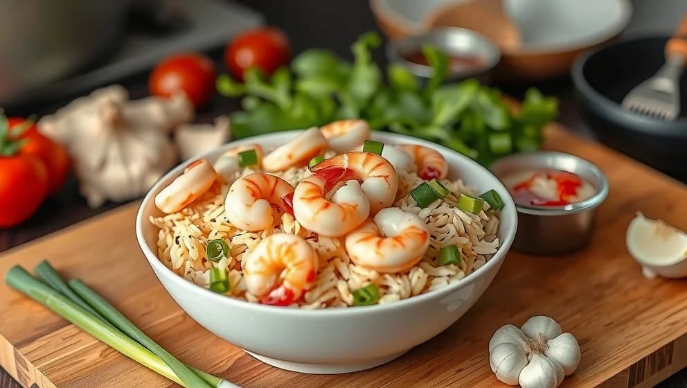 Stekt ris med räkor hemma på 20 minuter